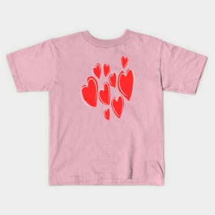 Cute Hearts Hand Drawn Deep Red Romantic Doodle Kids T-Shirt